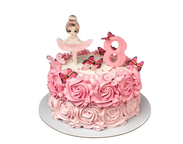 Torta Ballerina Ragazza Compleanno Sfondo Bianco — Foto Stock