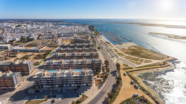 Flygfoto över Olhao, Algarve, Portugal. Ría Formosa — Stockfoto