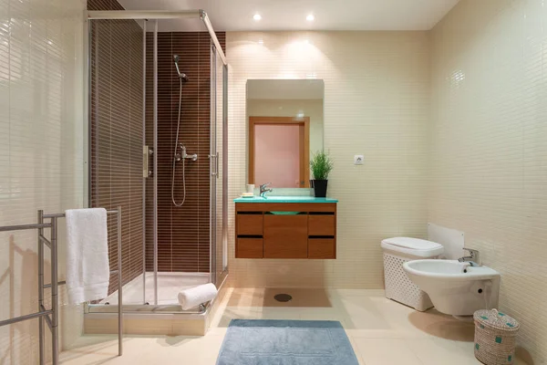 Quarto Banho Moderno Com Cabine Projeto Europeu Hotel — Fotografia de Stock
