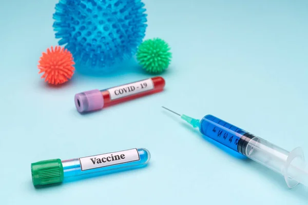 Laboratory test tubes for coronavirus and allergy test. Search for a vaccine for the virus