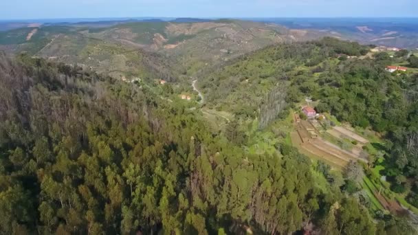 Montanhas queimadas e florestas do Parque Natural de Monchique. Uma vista do céu de um drone . — Vídeo de Stock