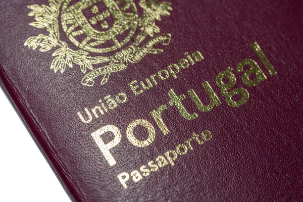 Portuguese foreign passport on a white background, close-up. — Stock Photo, Image