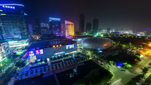 Shenzhen stad bij nacht — Stockvideo