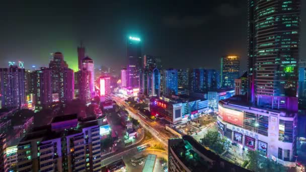 Shenzhen stad bij nacht — Stockvideo