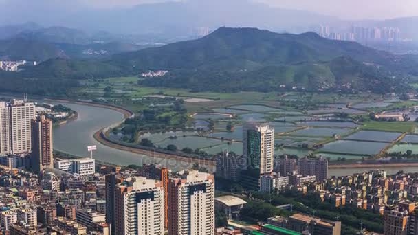 Shenzhen şehir ve dağ görünümü — Stok video