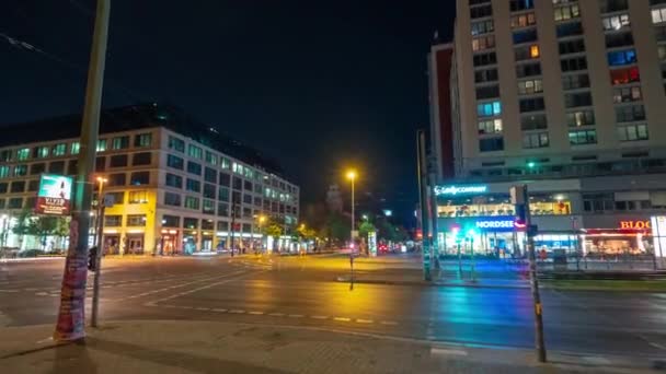 德国柏林 2019年5月 Alexanderplatz 大型广场和交通枢纽的全景定时器 — 图库视频影像