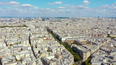 PARIS, FRANCE - MAY, 2019: Aerial drone view of Paris city centre. Historical part of the city with sights.