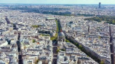 PARIS, FRANCE - MAY, 2019: Aerial drone view of Paris city centre. Historical part of the city with sights.