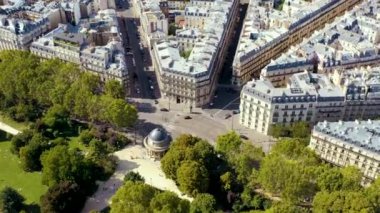 PARIS, FRANCE - MAY, 2019: Aerial drone view of Paris city centre. Historical part of the city with sights.