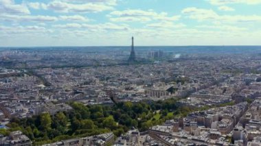 PARIS, FRANCE - MAY, 2019: Aerial drone view of Paris city centre. Historical part of the city with sights.
