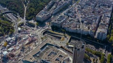 PARIS, FRANCE - MAY, 2019: Aerial drone view of Paris city centre. Historical part of the city with sights.