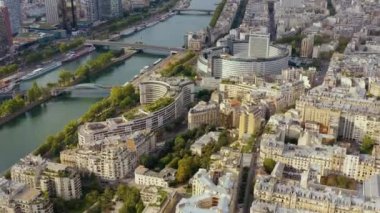 PARIS, FRANCE - MAY, 2019: Aerial drone view of Paris city centre. Historical part of the city with sights.