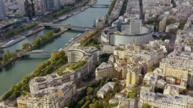 PARIS, FRANCE - MAY, 2019: Aerial drone view of Paris city centre. Historical part of the city with sights.