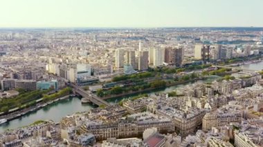 PARIS, FRANCE - MAY, 2019: Aerial drone view of Paris city centre. Historical part of the city with sights.