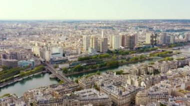 PARIS, FRANCE - MAY, 2019: Aerial drone view of Paris city centre. Historical part of the city with sights.