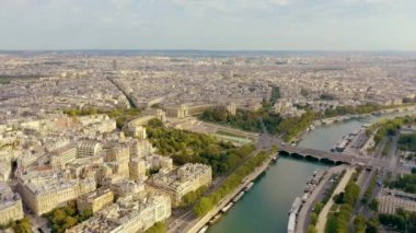 PARIS, FRANCE - MAY, 2019: Aerial drone view of Paris city centre. Historical part of the city with sights.