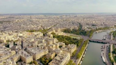 PARIS, FRANCE - MAY, 2019: Aerial drone view of Paris city centre. Historical part of the city with sights.