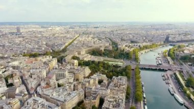 PARIS, FRANCE - MAY, 2019: Aerial drone view of Paris city centre. Historical part of the city with sights.