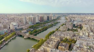 PARIS, FRANCE - MAY, 2019: Aerial drone view of Paris city centre. Historical part of the city with sights.