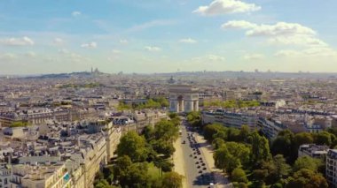 PARIS, FRANCE - MAY, 2019: Aerial drone view of Paris city centre. Historical part of the city with sights.