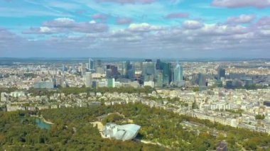 PARIS, FRANCE - MAY, 2019: Aerial drone view of Paris city centre. Historical part of the city with sights.