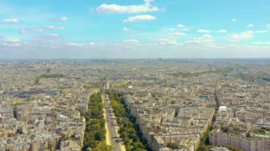 PARIS, FRANCE - MAY, 2019: Aerial drone view of Paris city centre. Historical part of the city with sights.