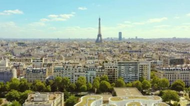 PARIS, FRANCE - MAY, 2019: Aerial drone view of Paris city centre. Historical part of the city with sights.