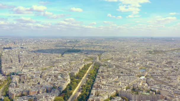 PARIS, FRANCE - MAY, 2019: Aerial drone view of Paris city centre. Historical part of the city with sights. — Wideo stockowe