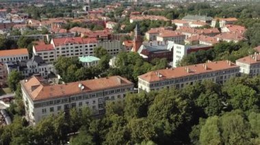 KLAIPEDA, LITHUANIA - JULY, 2019: Aerial panorama view of the main post office building and cityscape of Klaipeda.