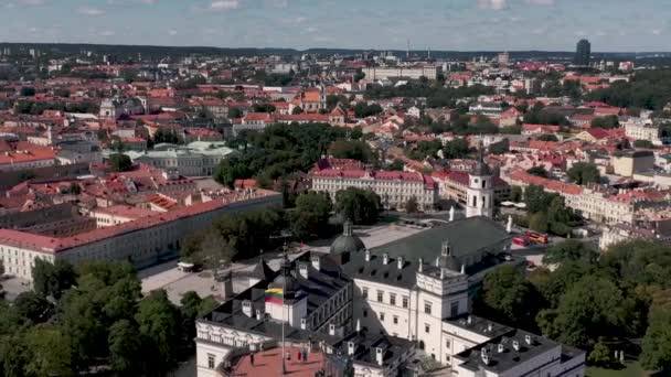 VILNIUS, LITUANIA - JULIO, 2019: Vista aérea de la torre de Gediminas con mirador y vista de la ciudad de Vilna . — Vídeos de Stock