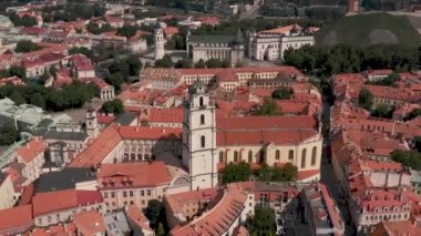 VILNIUS, LITHUANIA - JULY, 2019: Aerial view of the Bell tower of the church of St. John and views of medieval Vilnius.