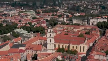 VILNIUS, LITHUANIA - JULY, 2019: Aerial view of the Bell tower of the church of St. John and views of medieval Vilnius.