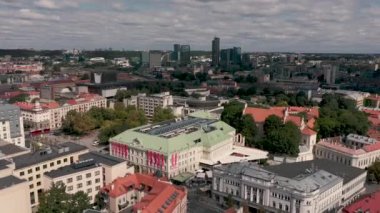 VILNIUS, LITHUANIA - JULY, 2019: Aerial view of the government building of the republic and cityscape of Vilnius.
