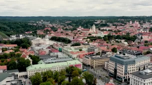 VILNIUS, LITHUANIA - JULY, 2019: Aerial view of the old city centre of Vilnius - most popular sightseeing in Lithuania. — Stok video