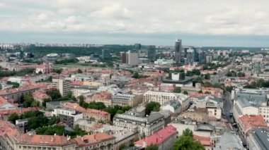 VILNIUS, LITHUANIA - JULY, 2019: Aerial panorama view of the city landscapes of Vilnius - old and new areas metropolis.