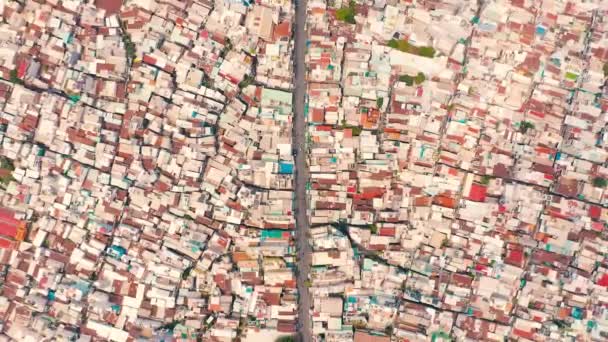 HOCHIMINH, VIETNAM - APRIL, 2020: Aerial panorama view of the roofs of houses of one of the districts of Hochiminh. — Stock Video