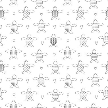 Siyah ve beyaz sorunsuz çocuk desen kaplumbağaları ile