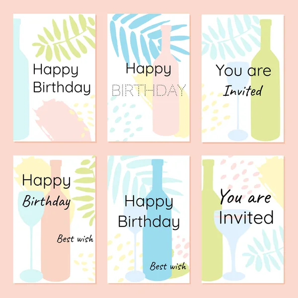 Feliz cumpleaños y tarjetas vectoriales invitación en un estilo minimalista — Vector de stock