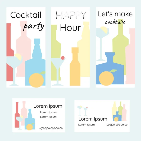 Cocktail party, happy hour. A set of advertising brochures and business cards for a bar or restaurant — Stock Vector