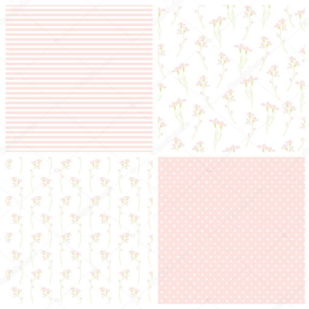 Set of floral and geometric backgrounds. Seamless vector patterns