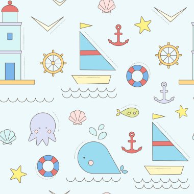 Deniz yaşamı sorunsuz vektör desen.