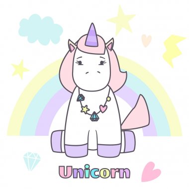 Sevimli vektör kız tek boynuzlu at