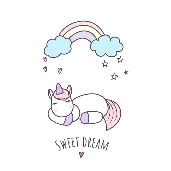 Ilustrasi vektor unicorn tertidur - Stok Vektor