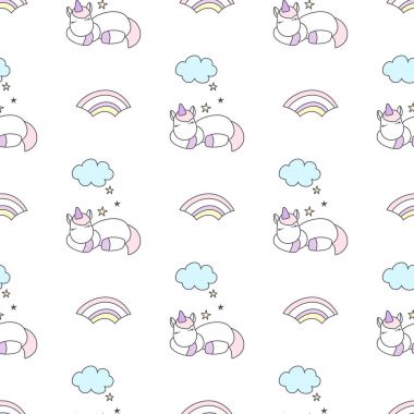 Uyuyan tek boynuzlu atlar sorunsuz vektör desen