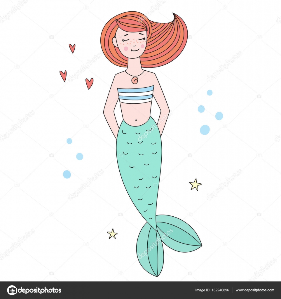 Cute Red Haired Mermaid Isolated Vector Illustration Stock