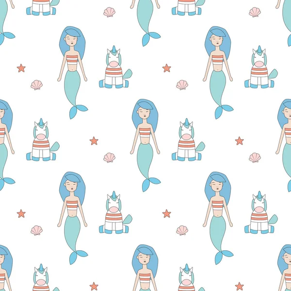 Sirène et petit motif vectoriel sans couture licorne — Image vectorielle