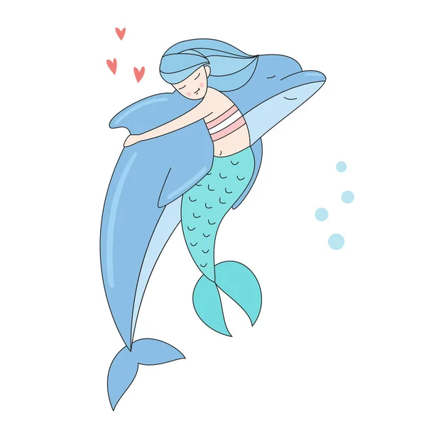 Delfín abrazando sirena aislado vector ilustración — Archivo Imágenes Vectoriales