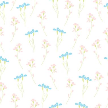 Mavi ve pembe zarif çayır çiçek sorunsuz vektör desen