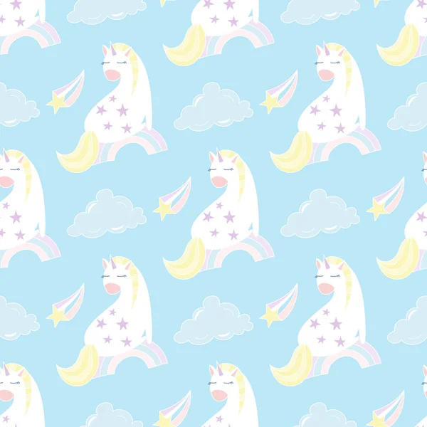 Unicornio en un patrón vectorial sin costuras de arco iris — Archivo Imágenes Vectoriales