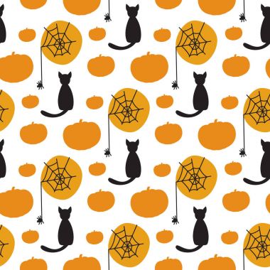 Cadılar Bayramı'nda Kara kediler ile kaydırma. Sorunsuz vektör desen.